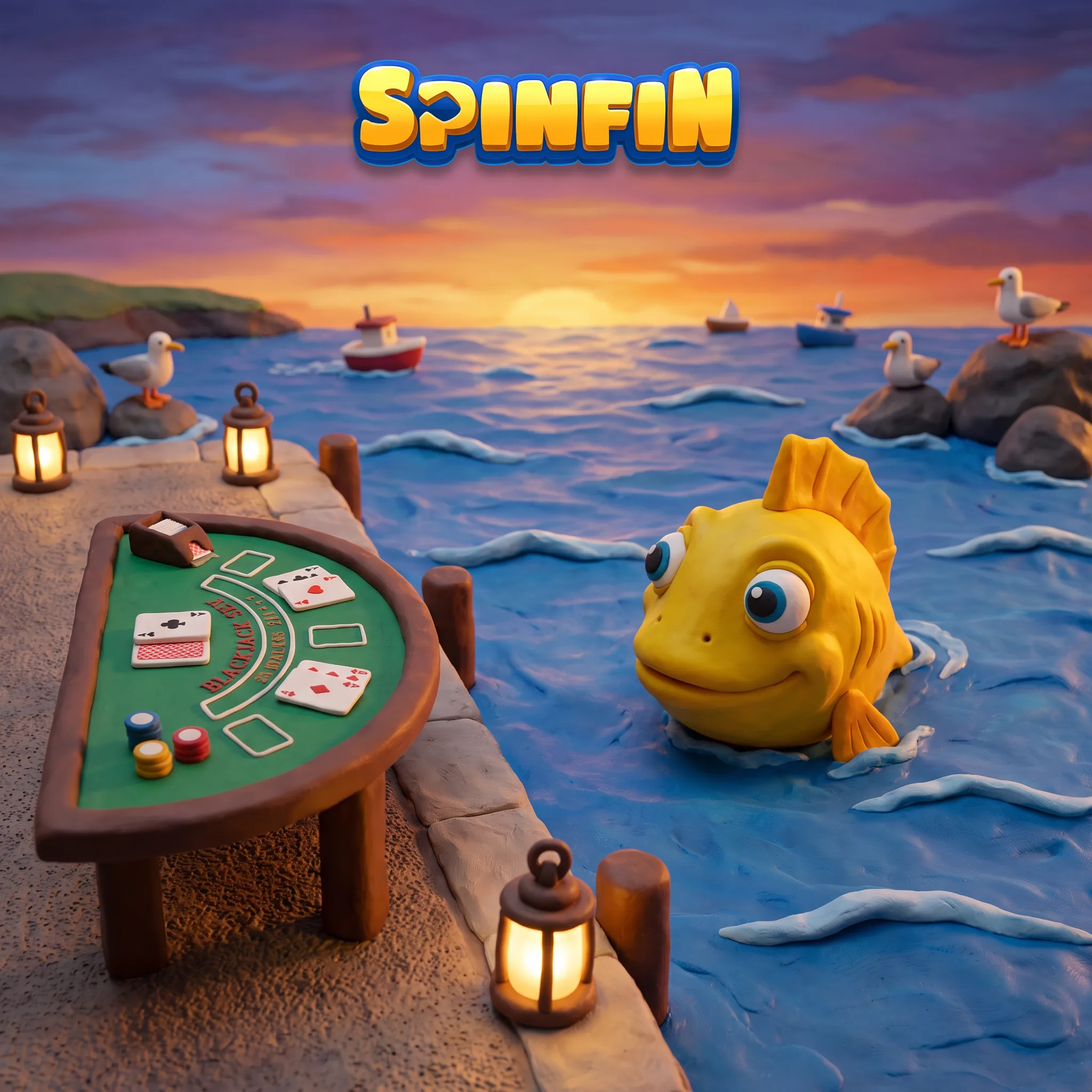 SpinFin live casino tables in a clay seaside setting